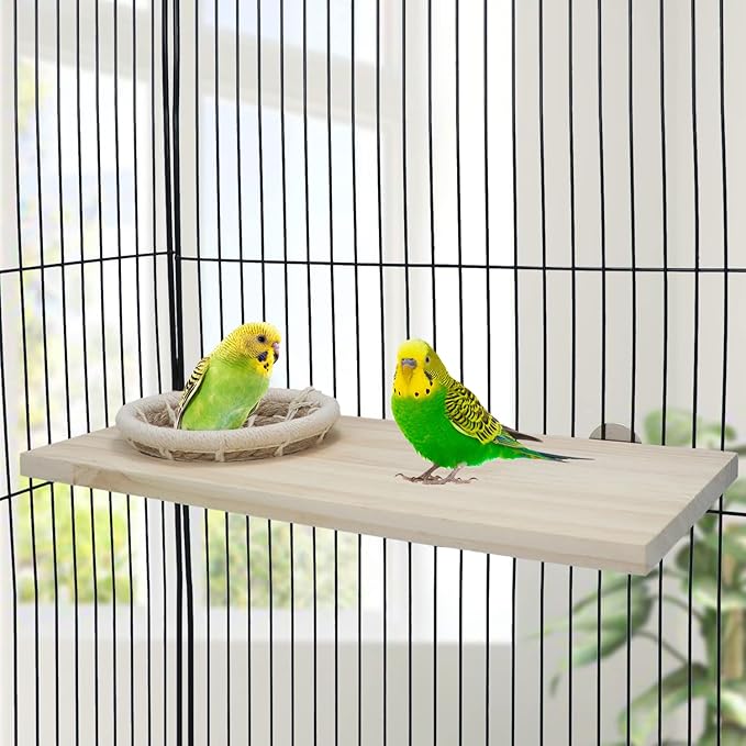 Wontee Bird Perch Stand with Nest Bird Breeding Nest Bed Wooden Platform for Budgies Parakeets Cockatiels Conures (S)