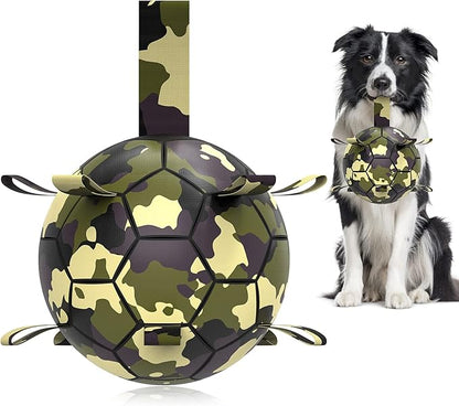 QDAN Dog Toys Soccer Ball, Interactive Dog Toys for Tug of War, Dog Tug Toy, Dog Water Toy, Durable Dog Balls for Medium & Large Dogs-Camouflage(8 inch)