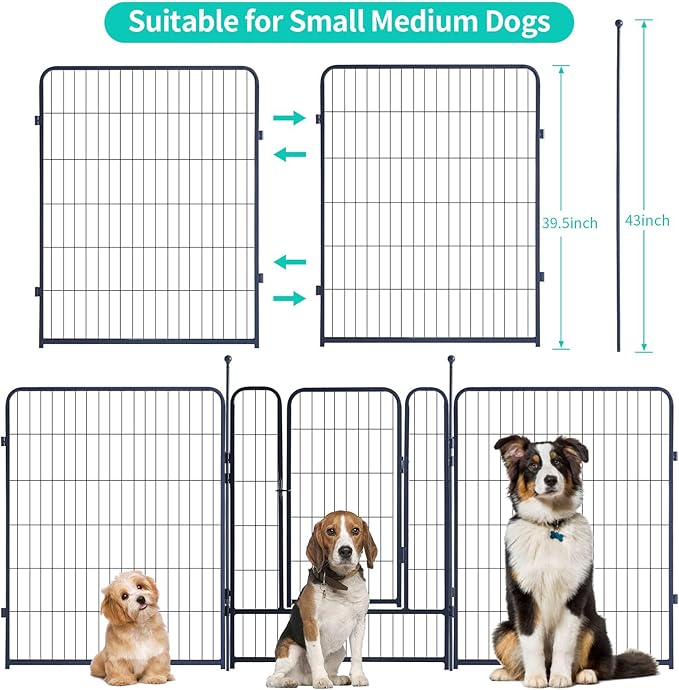 Dog Playpen,Portable Outdoor Dog Fence, Dog Playpen for Large/Medium/Small Dogs, Dog Fences for The Yard,with Doors Foldable Metal (40 inch, 32 Panels)