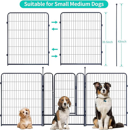 Dog Playpen,Portable Outdoor Dog Fence, Dog Playpen for Large/Medium/Small Dogs, Dog Fences for The Yard,with Doors Foldable Metal (40 inch, 40 Panels)