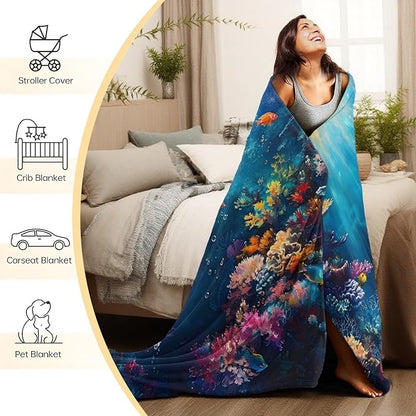 Mystical Dog Blanket, Soft Cozy Lightweight Enchanted Forest with Mushrooms, Ferns, and Lanterns Throw Blanket for Women Kids, Sofa Couch Bed 40x50 Inch Flannel Blankets for Travel Decor Gifts