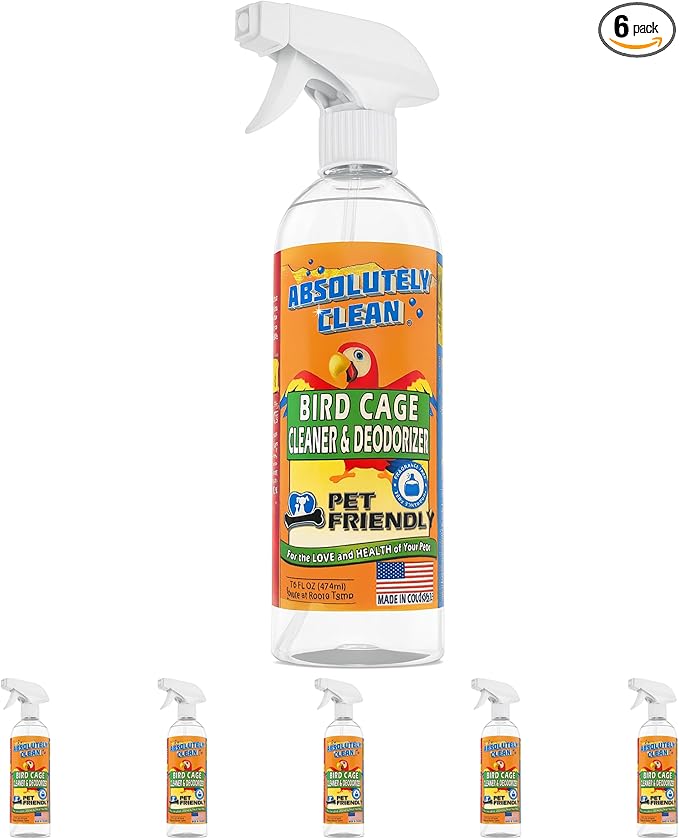 Absolutely Clean Amazing Bird Cage Cleaner and Deodorizer - Just Spray/Wipe - Safely & Easily Removes Bird Messes Quickly and Easily - Made in The US - Fragrance Free - (16oz Pack of 6)