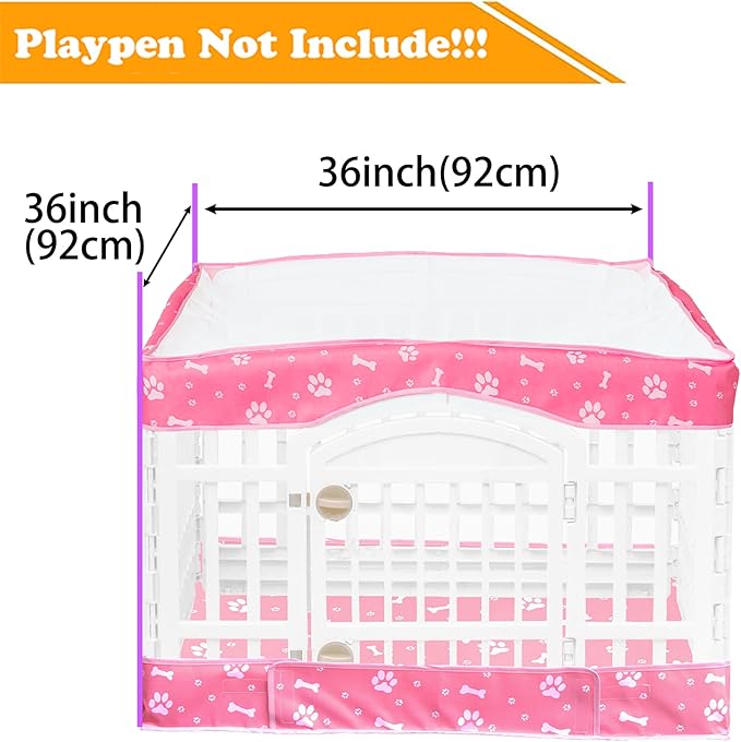 2 Pack Dog Playpen Cover and Bottom Pad Fits for 36 Inch 4 Panels Pet Playpen, Dog Crate Pad Puppy Play Pen Cover, Hoop and Loop Design (Note: Playpen Not Included). -Pink