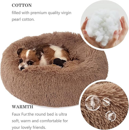 nononfish Small Puppy Beds for Small Dogs Washable - 19 Inches Round Faux Fur Pet Bed for Puppy and Cat Donut Fluffy Plush Orthopedic Doggy Beds Relief Improved Sleeping,Camel
