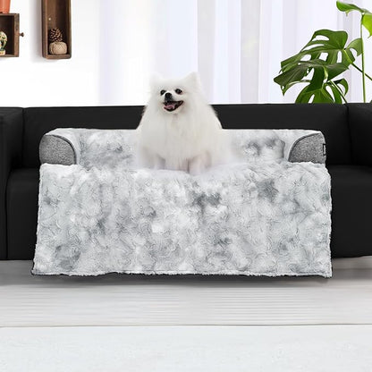 Calming Dog Couch Bed for Medium Dogs/Cats, 35 x 31 inch Waterproof Removable Pet Mat Couch Cover for Furniture Protector, Non-Slip Fluffy Pelsbarn Dog Bed for Couch, Sofa - Tie-Dye Grey