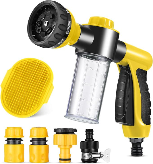 6 Pieces Dog Wash Hose Attachment with Soap Dispenser Pet Bathing Tool Set Dog Comb Brush for Pet Washing(8.27 x 4.72 x 5.51 Inch,Yellow)