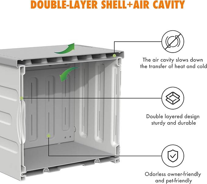 Plastic Cave-Style Cat House for Outdoor Indoor Use, Weatherproof&Insulated Feral Shelter Elevated Stackable Waterproof Cat House with Bed Cushion(Green)