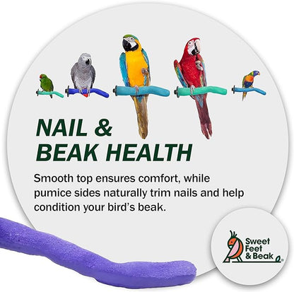 Sweet Feet & Beak Safety Pumice Bird Perch, Medium 1-1/4" X 12", Purple- Lightweight Grinding Bird Perches for Cage - Bird Nail Trimming Perch for Healthy Beak & Feet - Multi-Size & Color Parrot Stand