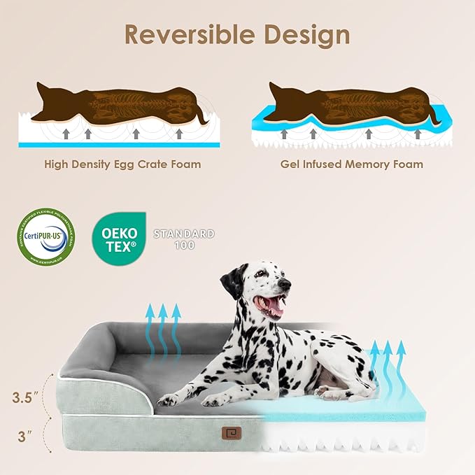 EHEYCIGA Orthopedic Dog Bed for Medium Dogs, Waterproof Memory Foam Medium Dog Beds with Sides, Non-Slip Bottom and Egg-Crate Foam Medium Dog Couch Bed with Washable Removable Cover, Greyish Green