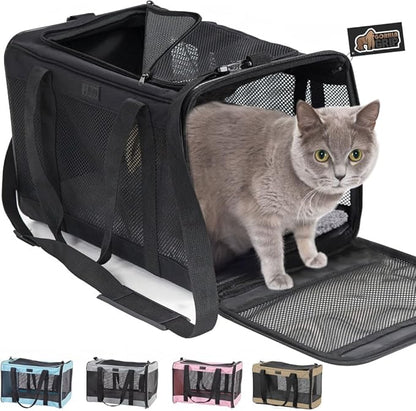GORILLA GRIP Cat Carrier Travel Bag Up to 15 Lbs, Soft Collapsible Small Dog Carriers, Top and Side Entry Breathable Mesh, Grip Feet on Underside, Cozy Washable Waterproof Pad, Portable Kennel, Black