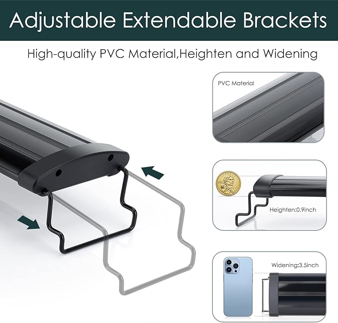 AQQA Aquarium Light,Full Spectrum LED Fish Tank Lights,12"-54" Adjustable Multi-Color White Blue Red Green LEDs with Extendable Brackets,14W-31W for Freshwater Plants (31W (48"-54"))