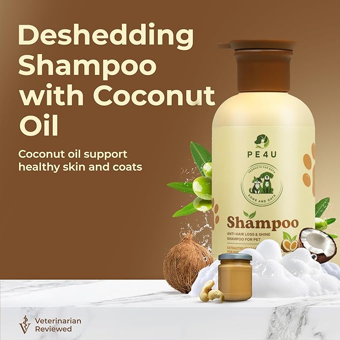 Natural Anti-Shedding & Coat-Softening Pet Shampoo, Gentle Anti Shedding Shampoo for Dogs & Cats, Reduces Shedding, Softens Fur - 8.45 Fl Oz Dog Shampoo for Shedding - Deshedding Dog Shampoo