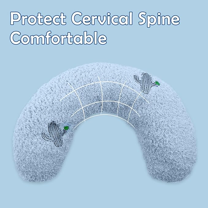 T'CHAQUE Dog Pillow Bed, Cat Calming Pillow, Dog Neck Pillow for Joint Relief Sleeping, Ultra Soft Half Donut Cuddler, Pillow Pet for Upper Spine Support, Doggy/Kitten Pillow Training Toy, BlueCactus