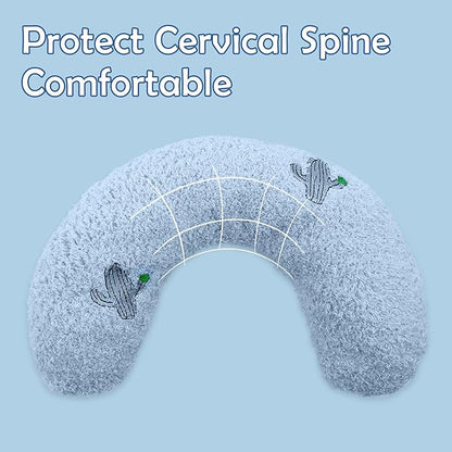 T'CHAQUE Dog Pillow Bed, Cat Calming Pillow, Dog Neck Pillow for Joint Relief Sleeping, Ultra Soft Half Donut Cuddler, Pillow Pet for Upper Spine Support, Doggy/Kitten Pillow Training Toy, BlueCactus