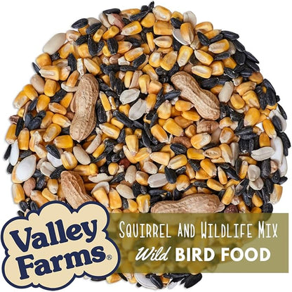 Valley Farms Squirrel & Wildlife Mix (4 LB) Wildlife Food and Wild Bird Food, Bird Seed for Squirrel Chipmunks & Deer, Peanuts, Black Oil Sunflower & Corn
