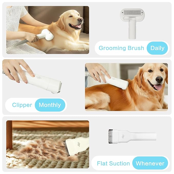 Dog Grooming Vacuum, Dog Grooming Kit 2L Pet Grooming Vacuum for Dogs with Nail Grinder Brush, 15000Pa Powerful Dog Vacuum for Shedding Grooming Vacuum Quiet 5in1 Pet Grooming Tools