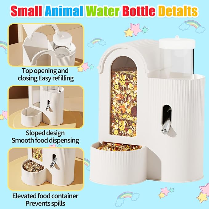 2 in 1Rabbit Food Water Dispenser, Guinea Pig Water Bottle, Large Capacity Bunny Feeder for Cages, Automatic Bunny Feeder, for Rabbit Ferrets Guinea Pigs Small Animals (Blue, 2 in 1)