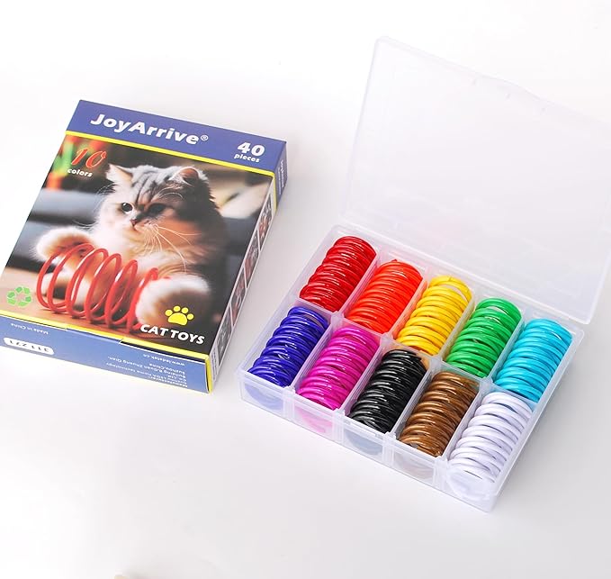 40Pcs 10 Colors Box Stored Springs for Indoor Cats, Cats Coil, Cat Interactive Toys, Cat Swatting Toy, Self-Play Toys, Hunting Toy, Kitten Spring