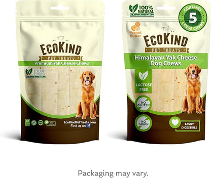 EcoKind Premium Gold Yak Cheese Himalayan Dog Chews, Dog Treats Large Breed, All Natural, High Protein Dog Chew, Peanut Butter, Large - 5 Chews