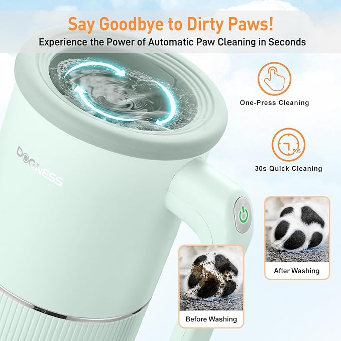 DOGNESS Automatic Dog Paw Cleaner, Rechargeable Paw Washer for Dogs Portable Electric Paw Cleaner Cup for Medium to Large Dogs (Green)