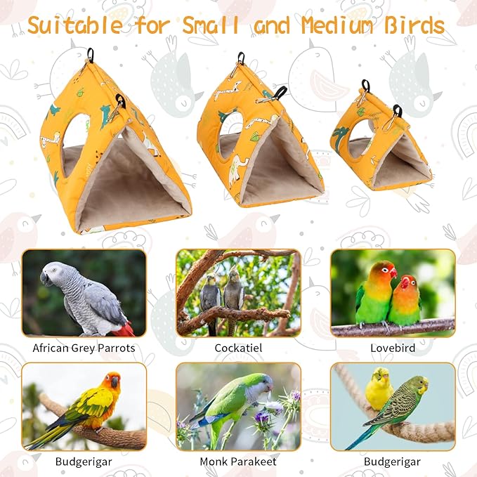 Rypet Winter Warm Bird Nest House - Hanging Hammock Velvet Shed Hut Cage Plush Fluffy Birds Hideaway Sleeping Bed Fuzzy for African Grey Cockatoo and Other Amazon Parrot Largeï¼_ellowï¼