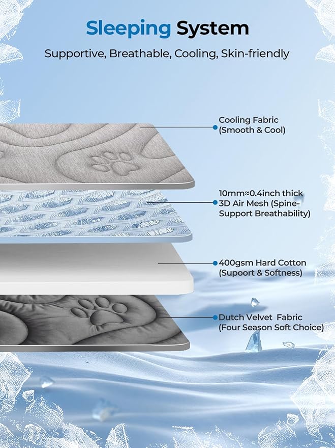 Dog Cooling Mat, Reversible Cool & Warm Pet Orthopedic Pad, Thick Mat for Summer & Winter, Machine Washable, Portable for Crate, Kennel, Bed, Floor, Sofa, Car (Cool Grey, Largeï¼48" x 29")