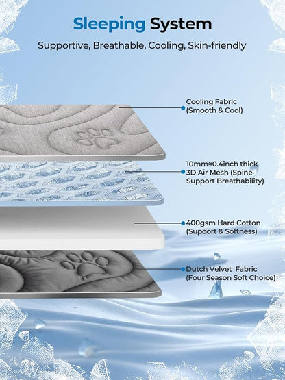Dog Cooling Mat, Reversible Cool & Warm Pet Orthopedic Pad, Thick Mat for Summer & Winter, Machine Washable, Portable for Crate, Kennel, Bed, Floor, Sofa, Car (Cool Grey, Largeï¼48" x 29")