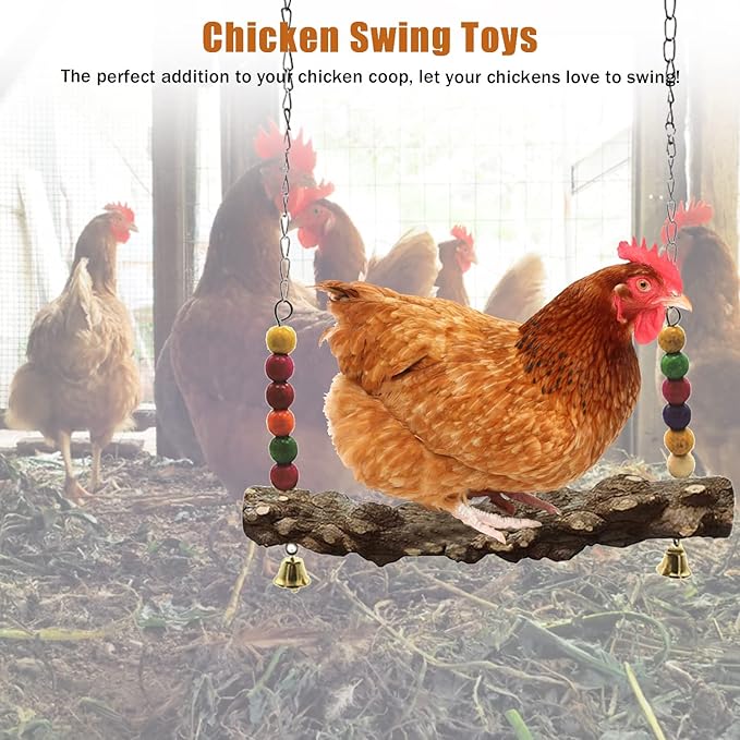 Chicken Bird Swing,Chicken Perch,Natural Wooden Swing Toys,Wood Stand for Chick,Safe and Relief of Stress,Chicken Coop Accessories,Coop Swing for Chicken Bird,Parrot,Hens (4pcs)