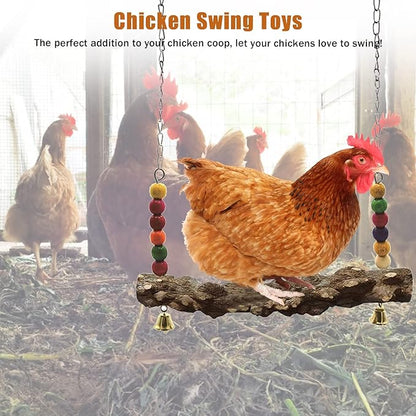Chicken Bird Swing,Chicken Perch,Natural Wooden Swing Toys,Wood Stand for Chick,Safe and Relief of Stress,Chicken Coop Accessories,Coop Swing for Chicken Bird,Parrot,Hens (4pcs)