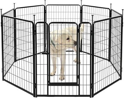 Amazon Basics Dog Playpen, 8 Panels Metal Fence with Door, Foldable for Indoor and Outdoor Use, Suitable for Small to Medium Sized Dogs, 36 Inch Height, Black