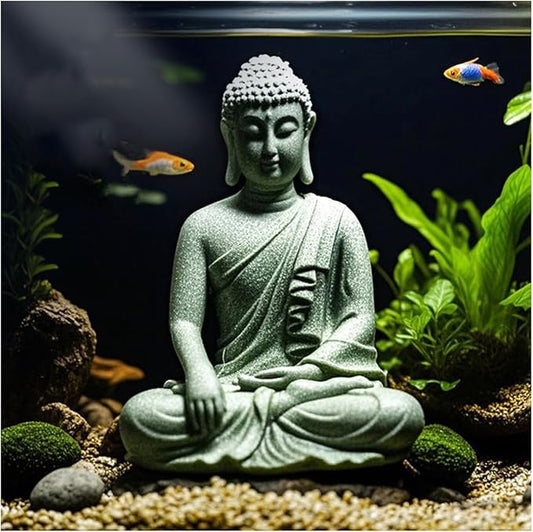 livelyfish Aquarium Buddha Statue Asian Japanese Fish Tank Decoration Zen Buda Figurines Stone Buddha Sculpture Ornaments for Fish Tank,Gift (B)