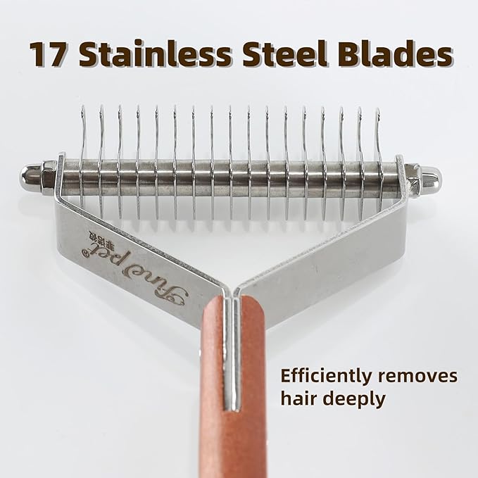 Dog Undercoat Rake Cat Grooming Rake with Wooden Handle Dematting Undercoat Brush for Medium Hair Coat Rake for Dogs Knot Removal and Shedding Control L