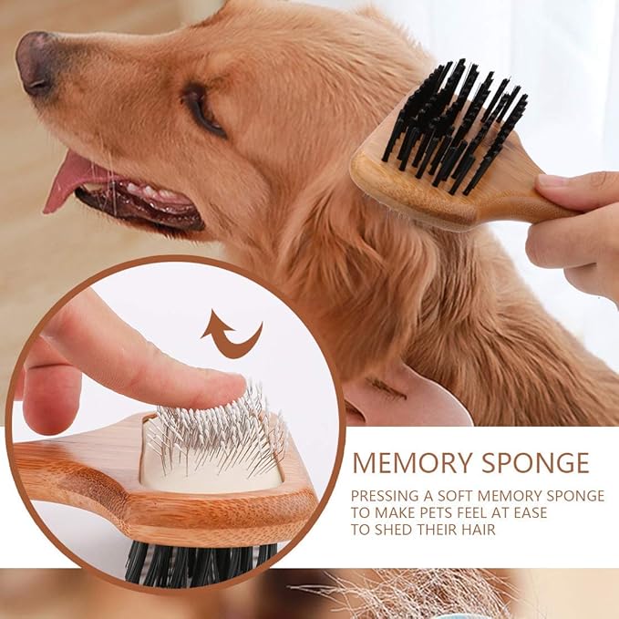 KylePet Dog brush, Double Sided Pet Slicker Brush with Bamboo Handle for Long Hair & Short Hair Pets Grooming Comb for Removing Shedding, Tangles and Dirt