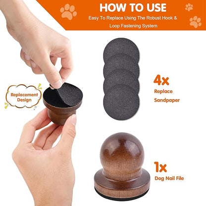 Dog Nail File Dog Scratch Board for Nails Wooden Handicraft Cat Dog Nail Scratch Pad with 4 Pcs Replaceable Sandpaper Dog Trainning Accessories Stress Free Nail Filing for Dogs(Coffee)