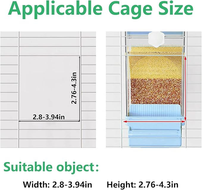 Hamiledyi Automatic Bird Feeder No Mess Bird Cage Feeder Transparent Acrylic Parrot Seed Food Container with Perch Cage Accessories for Parakeet Finch Lovebirds Budgies Canary (Blue)