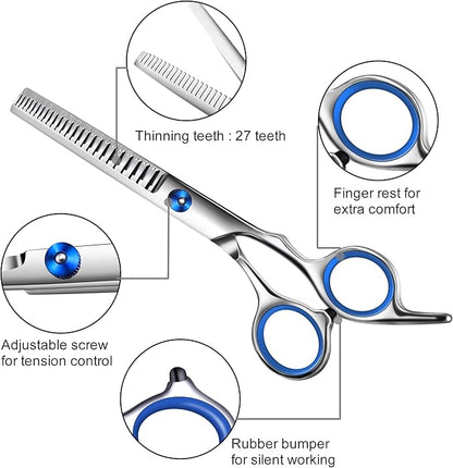 Dog Grooming Scissors with Safety Round Tip,Professional Dog Grooming Kit,Dog Hair Shears Set,Incude Thinning Curved_traight Scissors and Comb. Suitable for The Right Hand