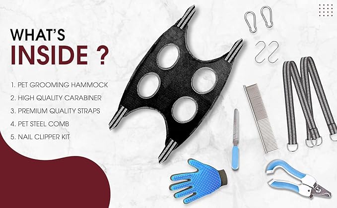 LARGE Dog Grooming Hammock for Large Dogs, 50 lbs - All-in-One Dog Grooming Kit , Dog Harness for Nail Trimming Grooming Kit for Dogs at Home - 1x Gloves, Dog Nail Clippers, Dog Brush for Shedding