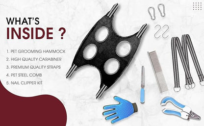 LARGE Dog Grooming Hammock for Large Dogs, 50 lbs - All-in-One Dog Grooming Kit , Dog Harness for Nail Trimming Grooming Kit for Dogs at Home - 1x Gloves, Dog Nail Clippers, Dog Brush for Shedding