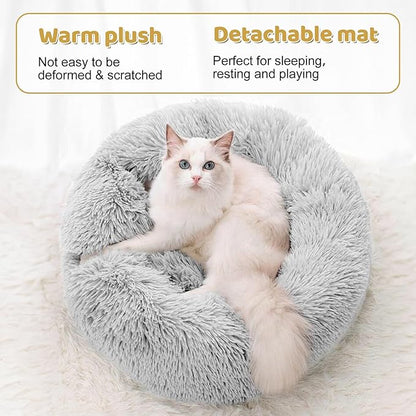 Odoland Cat Tunnel Bed with 20 Cat Toys - Indoor Plush Kitten Couch,Detachable Cats Cave Donut Tunnel & Soft Kitten Toy Set-Cozy Cat Furniture Grey