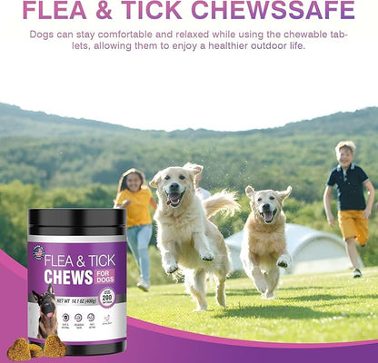 Dog Flea and Tick Treatment Chewable 200 Treatment Chews Natural Soft Chew Fleas Ticks Treatment Dog Oral Chewables Support Supplement Breeds and Ages Dogs Chicken Flavor