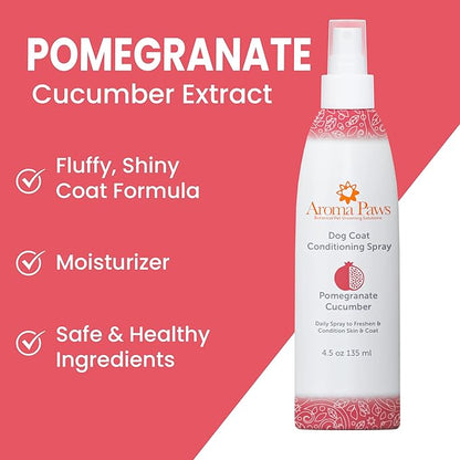 Scented Dog Coat Spray  Cleansing, Conditioning, Moisturizing  Toxin Free, Healthy Ingredients  Aromatic Grooming Puppy Spray  Loosens Knots, Tangles  4.5 Oz., Pomegranate Cucumber