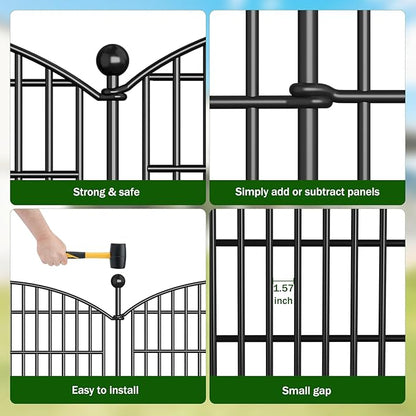 10 Panels No Dig Decorative Garden Fence Animal Barrier - 24 in (H) x 20 ft (L) - Dog Fence Outdoor for Yard, Rabbits and Small Pets - Tall Rustproof Metal Wire Fencing Border for Garden and Patio