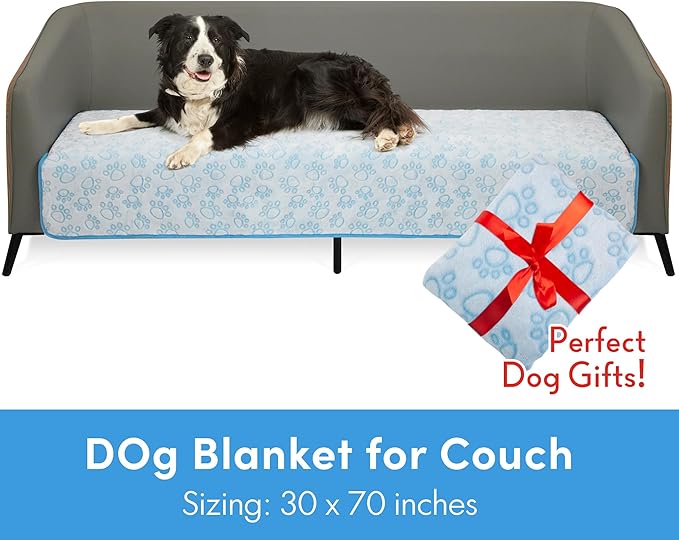 Stuffed Premium Soft Dog Couch Blanket, with Flannel Cute Paw Print, 30 * 70 inches, Cat Blanket Puppy Supplies Dog Products Stuff Essentials, Blue