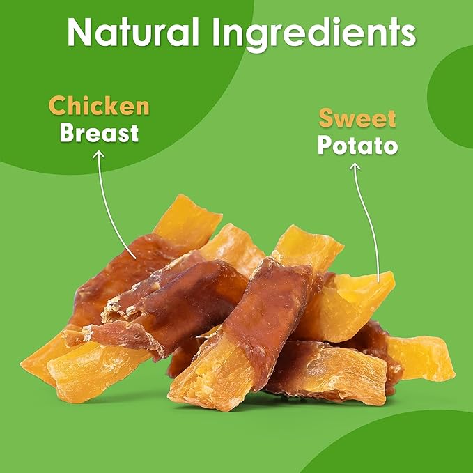 MON2SUN Dog Treats Rawhide Free Chicken Wrapped Sweet Potato Snacks, Gluten & Grain Free, Treats for Puppy and Small Dogs, (Chicken, 10 Ounce -Pack of 1)