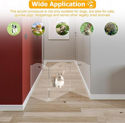 Acrylic Dog Playpen for House 3 Panel 60" W x 24" H Foldable Dog Gate Indoor with Handles, Free-Standing Pet Fence Clear Dog Pen for Small Dogs Puppy Cat Rabbit Accessories