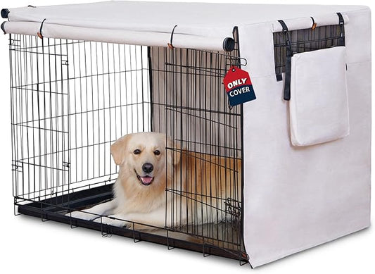 600D Dog Crate Cover, Waterproof Pet Kennel Cover with Storage Bag Fit for 48 Inch Wire Crate Dog Cage, 48 Inches, Beige