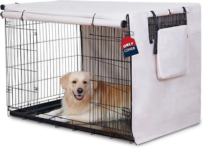 600D Dog Crate Cover, Waterproof Pet Kennel Cover with Storage Bag Fit for 42 Inch Wire Crate Dog Cage, 42 Inches, Beige