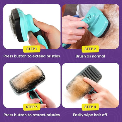 Hertzko Dog Brush for Shedding - Self Cleaning Slicker Brush for Dogs and Cats - Gently Removes Loose Hair, Tangles, and Dirt - Grooming Brush Suitable for Long or Short Coats - Aqua