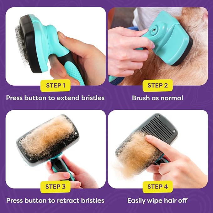 Hertzko Dog Brush for Shedding - Self Cleaning Slicker Brush for Dogs and Cats - Gently Removes Loose Hair, Tangles, and Dirt - Grooming Brush Suitable for Long or Short Coats - Aqua