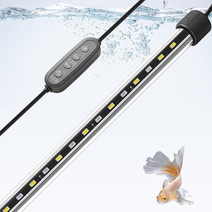 Dirvin 22.8inch Submersible Aquarium LED Light for Fish Tank, 24/7 Cycle Fish Tank Light with Timer, 39 LED Beads 3 Colors 3 Modes Brightness Adjustable, 10.5W